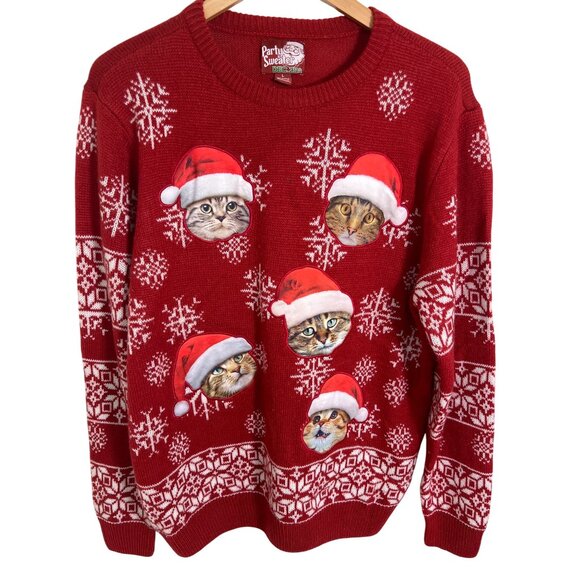 Ugly Christmas Sweater with cats!  Size Large - Picture 1 of 4